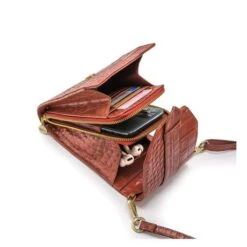 MOSZ Telefoontasje Croco Cognac Gold -Tas Promotie Winkel 3. binnenkant bruin goud