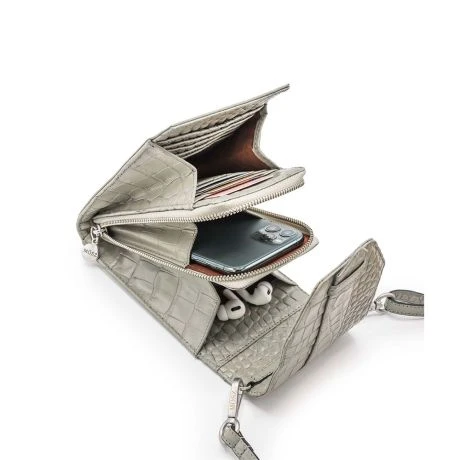 MOSZ Telefoontasje Croco Taupe Brushed Silver 3 MOSZ Telefoontasje Croco Taupe Brushed Silver - Afbeelding 3