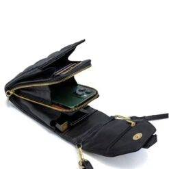 MOSZ Telefoontasje Quilted Black Light Gold -Tas Promotie Winkel binnen phone bag black
