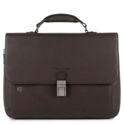 Piquadro Black Square Laptop 15"/ IPad 9.7" Expandable Briefcase CONNEQU Dark Brown