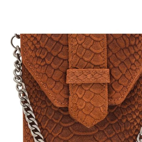 MOSZ Telefoontasje Suède Snake Cognac Brushed Silver 4 MOSZ Telefoontasje Suède Snake Cognac Brushed Silver - Afbeelding 4