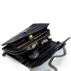 MOSZ Krisbag Telefoontasje Croco Black Silver -Tas Promotie Winkel krisbag croco black binnenkant