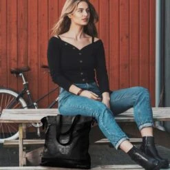 Chesterfield Black Label Adeline Schoudertas 12" Black -Tas Promotie Winkel leren shopper zwart adeline black label 1