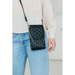 MOSZ Telefoontasje Quilted Black Brushed Silver -Tas Promotie Winkel quilted black